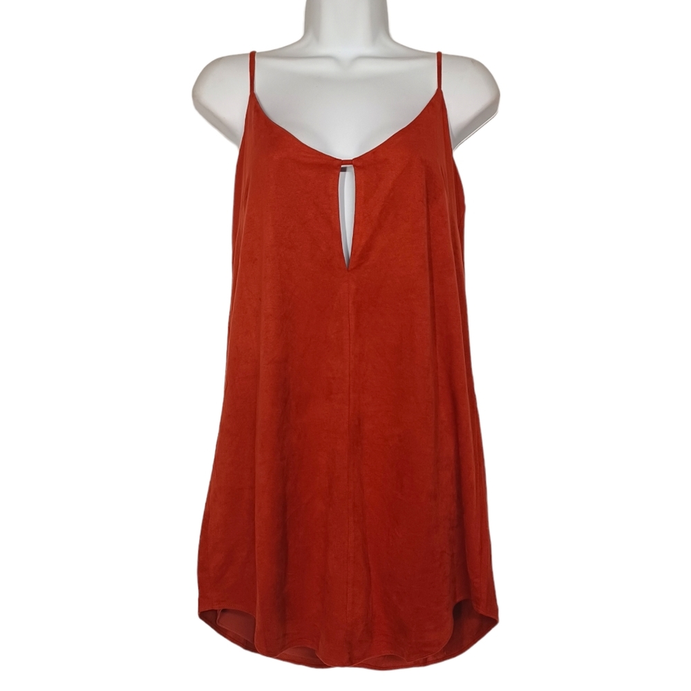 OLIVACEOUS Rust Orange Brown Faux Suede Keyhole Sleeveless Mini Dress Small